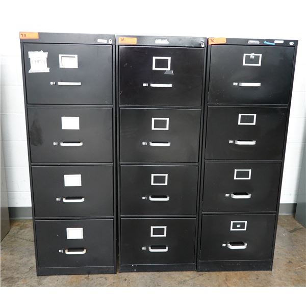 Qty 3 McDowell & Craig Black 4-Drawer Filing Cabinets 18" x 28" x 52"H