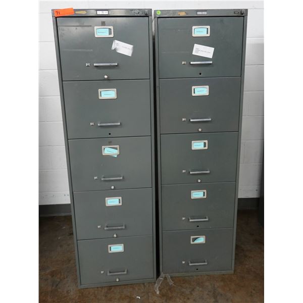 Qty 2 Sen 5-Drawer Filing Cabinets 18" x 28" x 60"
