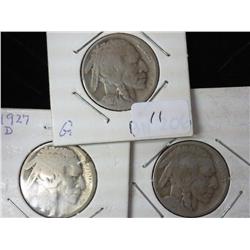 3-1927-D Buffalo Nickels
