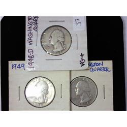 1948-D, 49 And 1950 Silver Washington Quarters