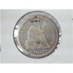 1874 Seated Liberty Dime (Holed)