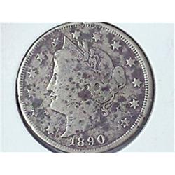 1890 Liberty "V" Nickel (Fine +, Pitted)