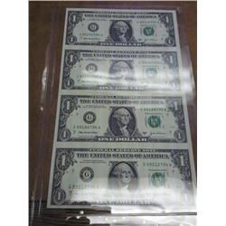 Uncut Sheet Of 4- 2003-A FRN's (One Dollar Bills)