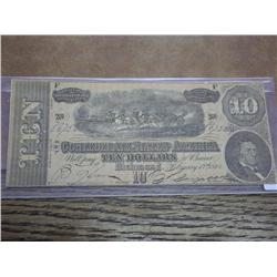 1864 $10 Confederate States Of America Note