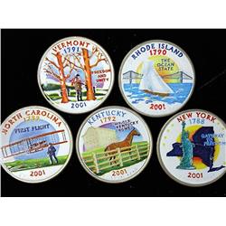 All 5 - 2001 State Quarters (Colorized)