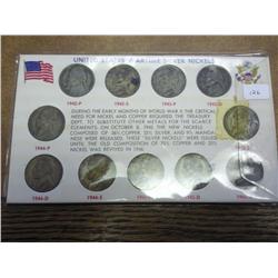 1942-45 US War Time Silver Nickel Set (11 Coins)