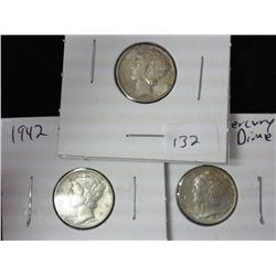 1941,42 And 43 Mercury Dimes