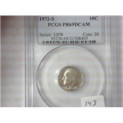 1972-S Washington Quarter PCGS PR69DCAM