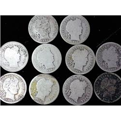 10 Assorted Barber Dimes