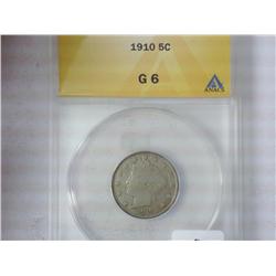 1910 Liberty "V" Nickel ANACS G6