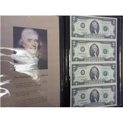 Uncut Sheet Of 4-2003-A Two Dollar FRN's
