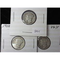 1928, 28-D And 28-S Mercury Dimes