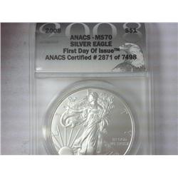 2008 American Silver Eagle ANACS MS70