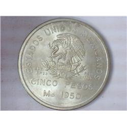 1950 Mexico 5 Railroad 5 Pesos (UNC) KM-466