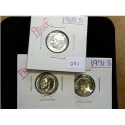 1969-S, 70-S And 71-S Roosevelt Dimes (Proof)