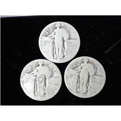 3 Assorted Standing Liberty Quarters