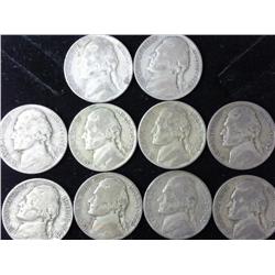 10 Assorted Jefferson 35% Silver War Nickels