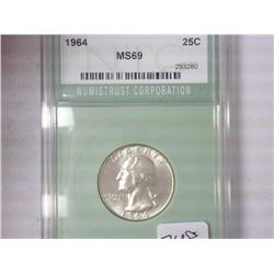 1964 Washington Quarter NTC MS69
