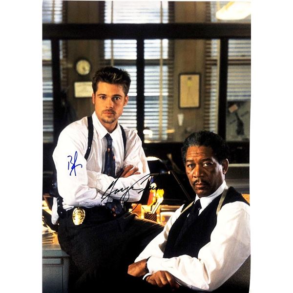 Seven Brad Pitt and Morgan Freeman facsimile signed movie photo