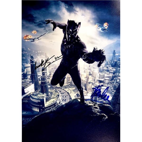 Black Panther Chadwick Boseman and Stan Lee facsimile signed movie photo