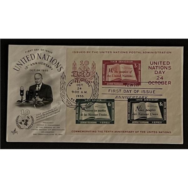 1955 UN First Day Cover Commemorating the 10th Anniversary of the United States
