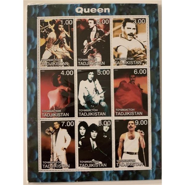 Queen - Freddie Mercury -Tajikistan Commemorative Souvenir Stamp Sheet
