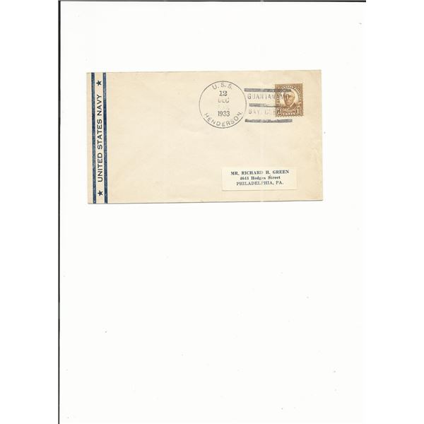 United States Navy - U.S.S. Henderson - Ship Cover - Guantanamo Bay - 1933