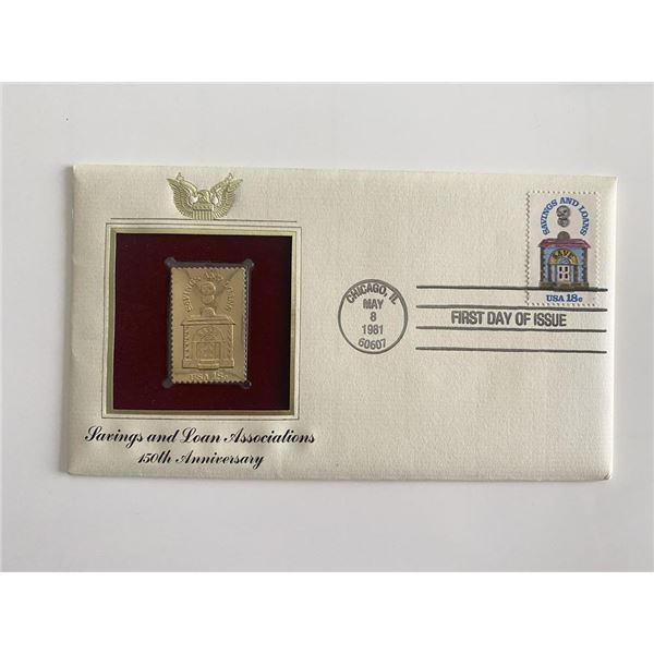 Savings and Loans Associations 150th Anniversary Gold Stamp Replica First Day Cover