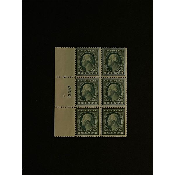 Six Unused 1 Cent Stamps with Plate Number