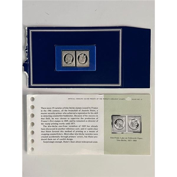 Franklin Mint Sterling Silver 1853 France Stamp Plaque Badge