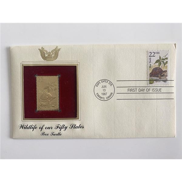Wildlife of Our Fifty States Box Turtle Gold Stamp Replica First Day Cover