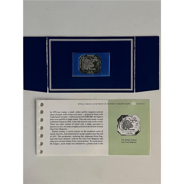 Franklin Mint Sterling Silver 1856 British Guiana Stamp Plaque Badge Worlds Greatest Stamps Issue NO