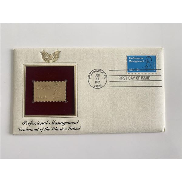Professional Management Centennial of the Wharton School Gold Stamp Replica First Day Cover