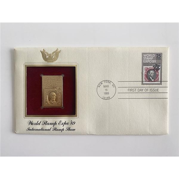 World Stamp Expo '89 International Stamp Show Gold Stamp Replica First Day Cover