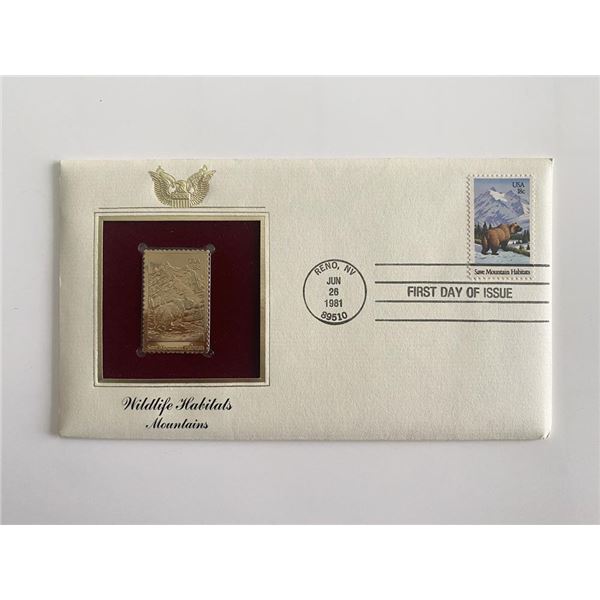 Wildlife Habitats Mountains Gold Stamp Replica First Day Cover