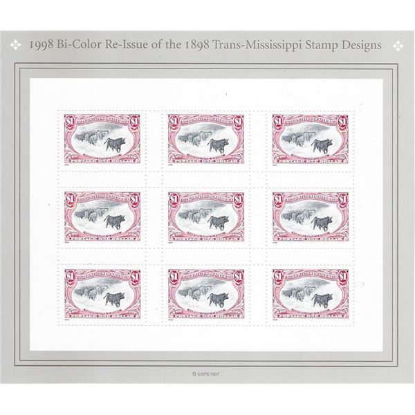 1998 Bi-Color Re-Issue of 1898 Trans-Mississippi stamp design sheet