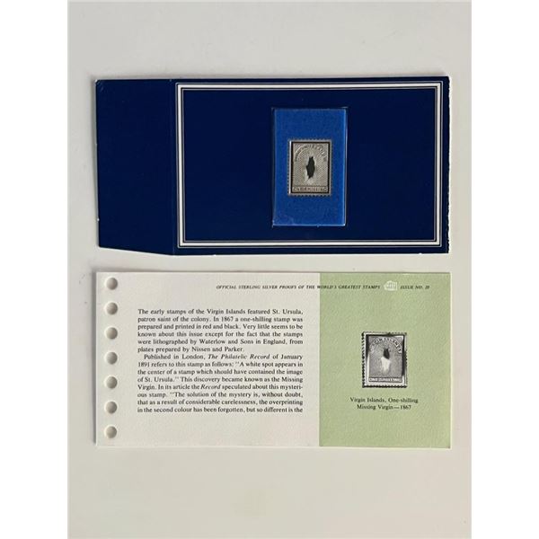 Franklin Mint Sterling Silver 1867 Virgin Islands Stamp Plaque Badge Worlds Greatest Stamps Issue NO