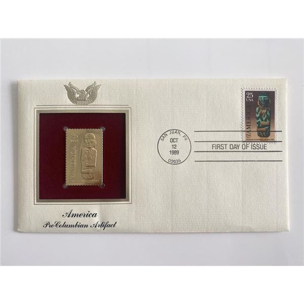 America Pre-Colombian Artifact Gold Stamp Replica First Day Cover