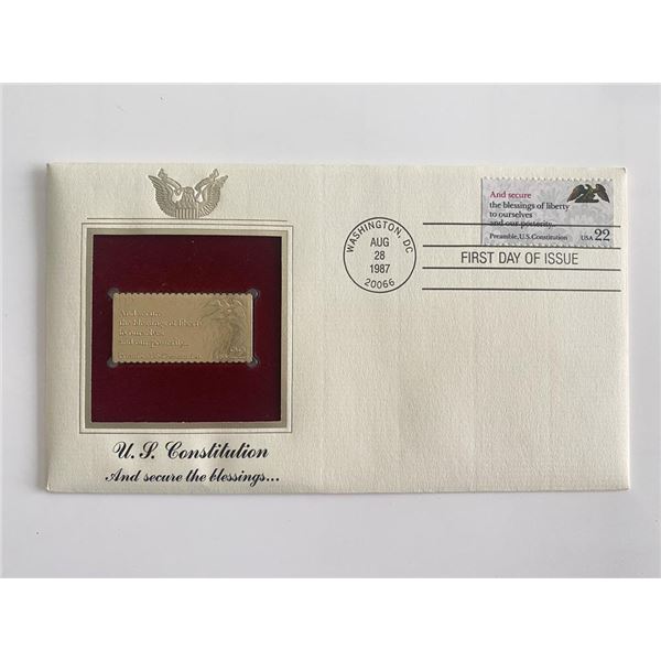 U.S. Constitution And Secure the Blessings Gold Stamp Replica First Day Cover