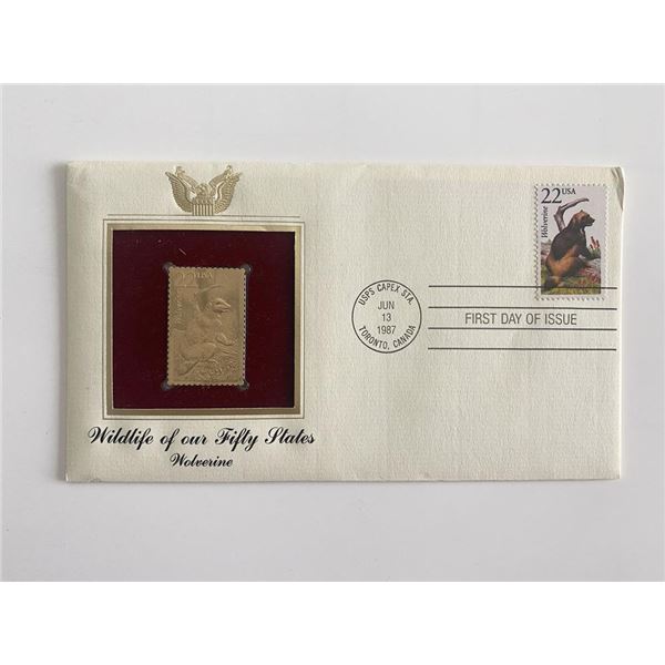Wildlife of Our Fifty States Wolverine Gold Stamp Replica First Day Cover