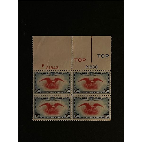 Four 6 Cent US Airmail Stamps Unused with Plate Number