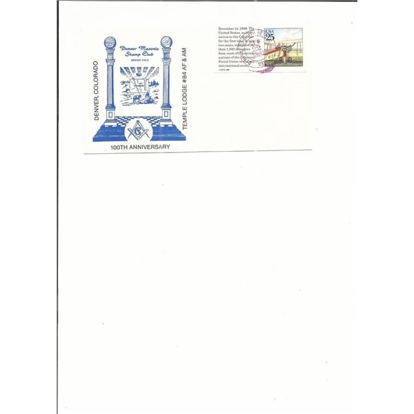 Denver Masonic Stamp Club 100th Anniversary - First Day Cover - 1990