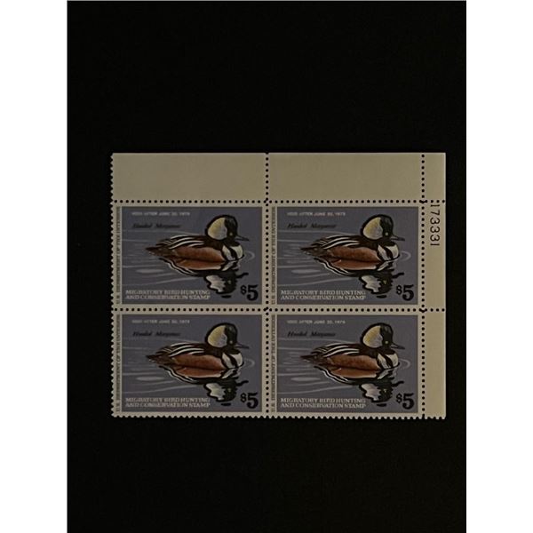 Four Unused Migratory Bird Hunting US 5 Dollar Duck Stamp with Plate Number