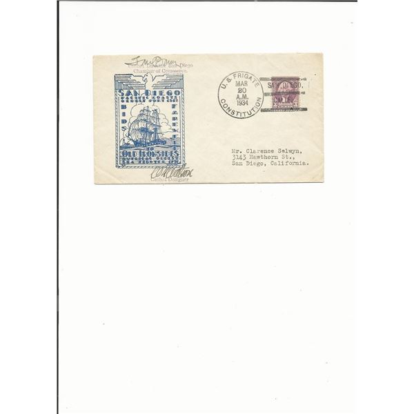 U.S. Frigate Constitution - First Day Cover - San Diego - 1934 - Signed by Cachet Director & Designe