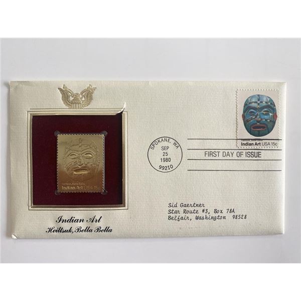 Indian Art Heiltsuk, Bella Bella Gold Stamp Replica First Day Cover