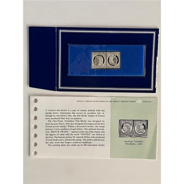 Franklin Mint Sterling Silver 1849 France Stamp Plaque Badge Worlds Greatest Stamps Issue NO 1