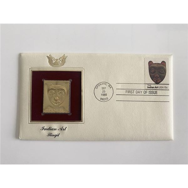 Indian Art Tlingit Gold Stamp Replica First Day Cover
