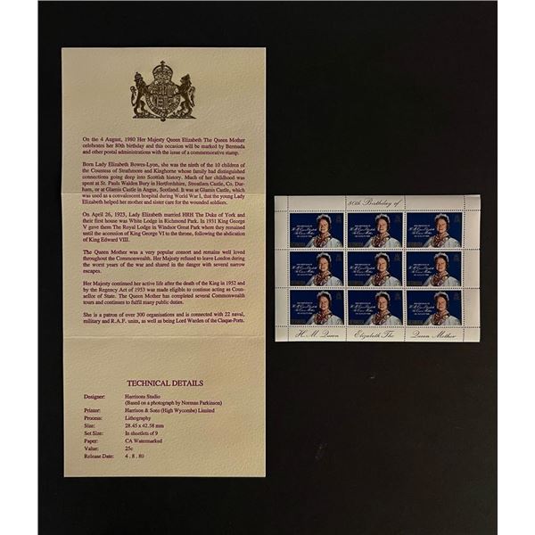 Bermuda Queen Elizabeth 80th Birthday Souvenir Stamp Sheet