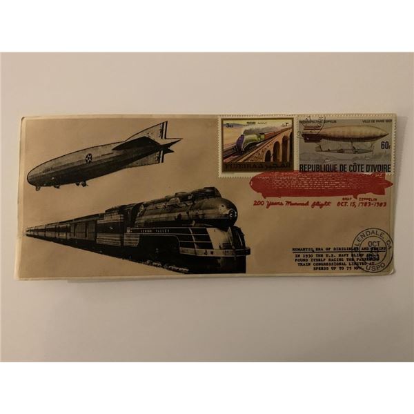 Romantic Era of Dirigibles and Trains - First Day Cover - ZMC-2 U.S. Navy Blimp & Passenger Train Co