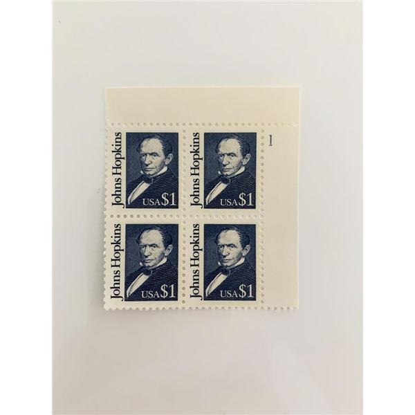1989 $1 Great Americans: Johns Hopkins Stamp Plate Block